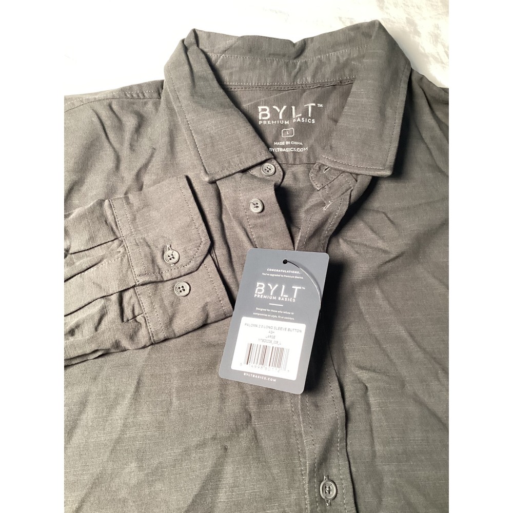 BYLT Premium Basics Paloma 2.0 Long Sleeve Button Down Shirt Ash Gray Mens Large